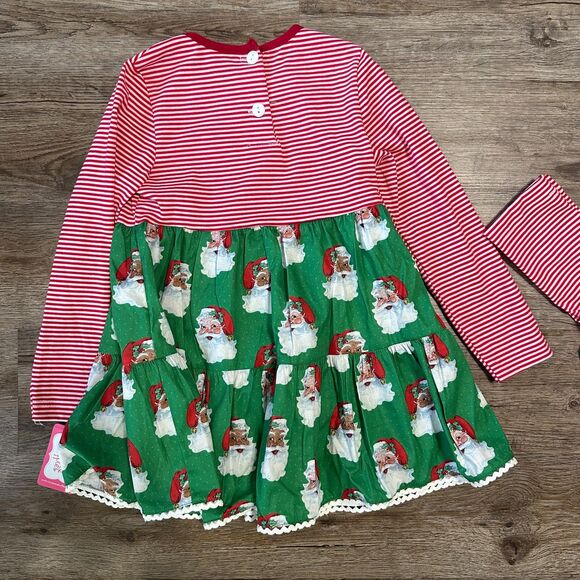 Ricrac & Ruffles Girls Size 6 Long Sleeve Christmas Dress Set Leggings Red Green - Picture 3 of 3